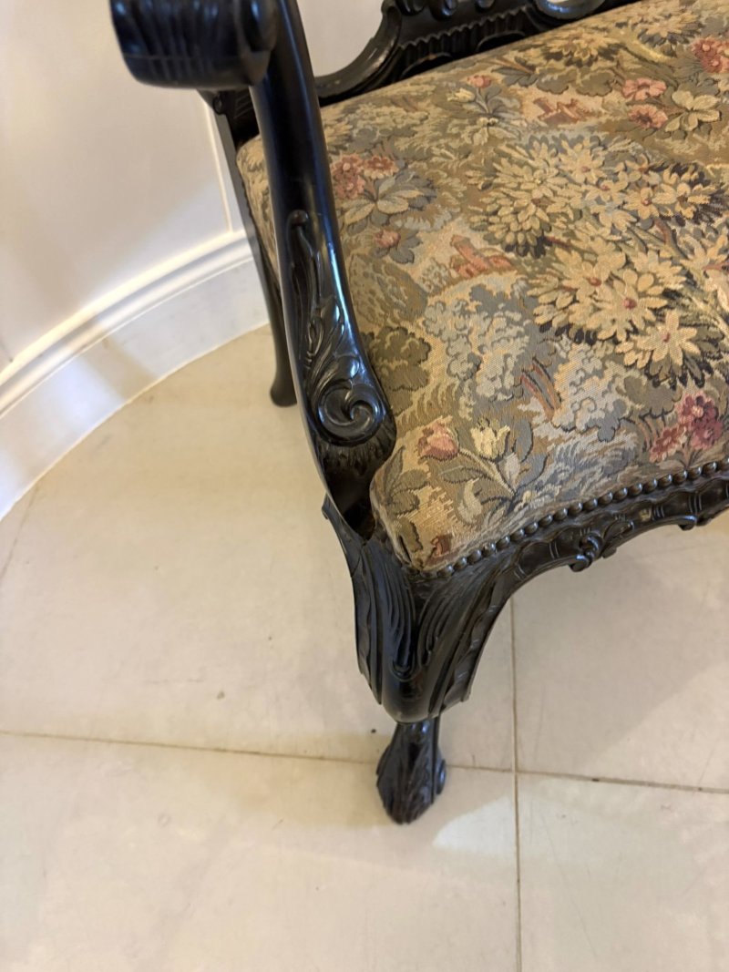 Antique Exceptional Victorian Carved Mahogany Chippendale Style Ribbon Back Desk Chair - Image 12